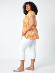 Roman White Curve Print Stretch Top - Image 3 of 5
