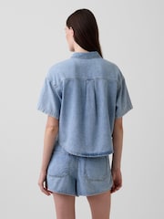 Gap Light Wash UltraSoft Denim Oversized Short Sleeve Shirt - Image 2 of 4