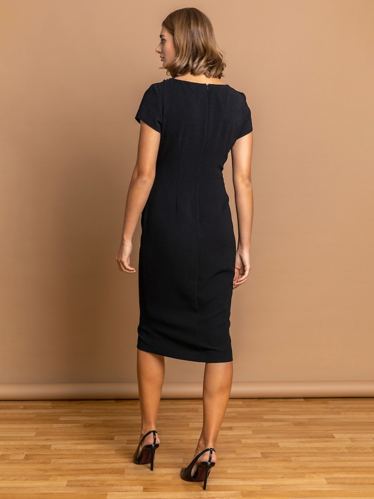 Roman Black Embellished Twist Waist Midi Dress - Image 2 of 4