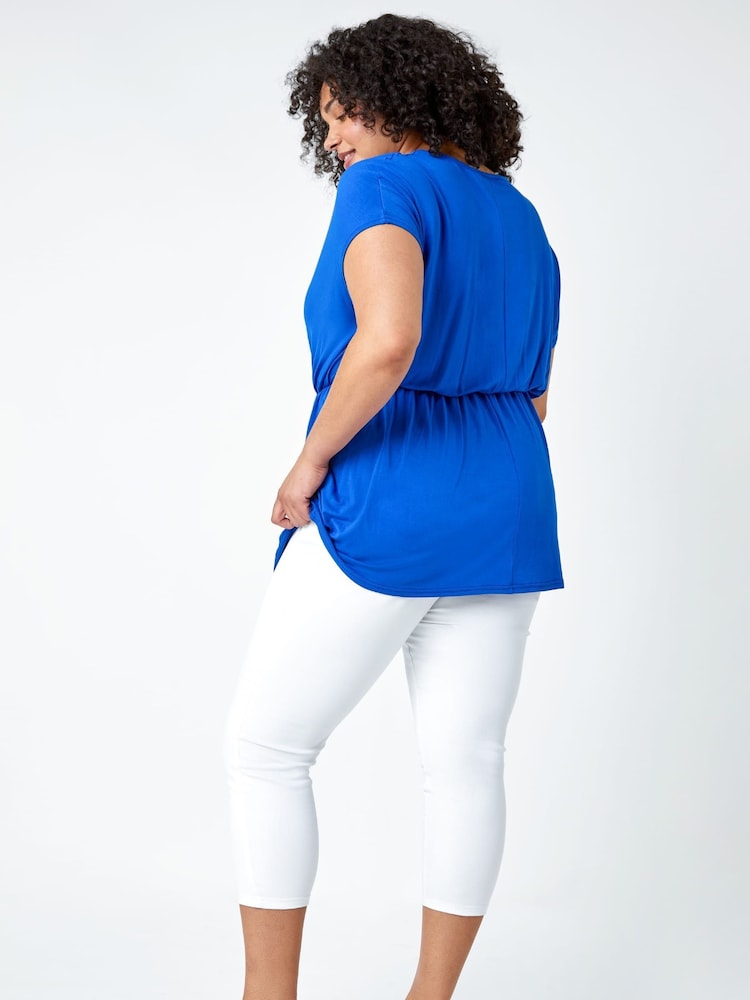 Roman Blue Curve Shirred Waist Tunic Top - Image 2 of 5 Roman Blue Curve Shirred Waist Tunic Top - Image 2 of 5
