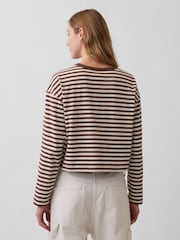 Gap Brown/White Stripe Knit Oversized Crop Long Sleeve T-shirt - Image 2 of 4