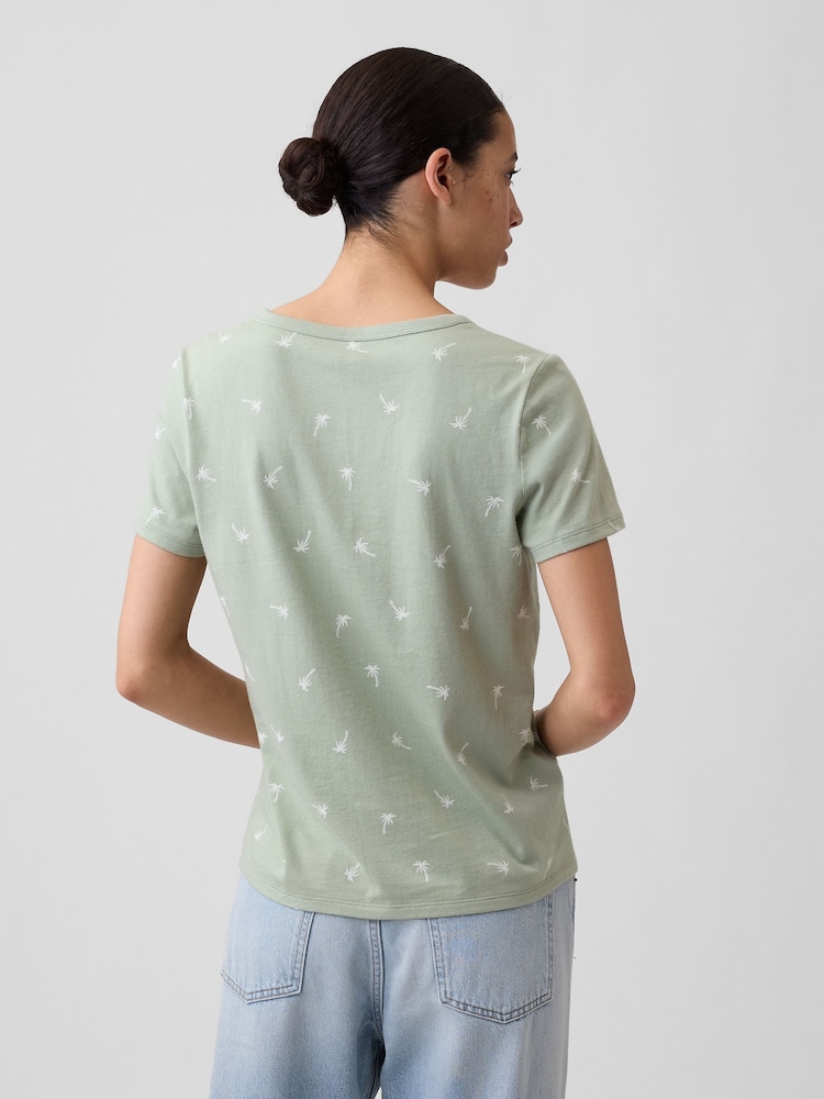 Gap Green Palm Favorite Print V-Neck Short Sleeve T-Shirt - Image 2 of 5 Gap Green Palm Favorite Print V-Neck Short Sleeve T-Shirt - Image 2 of 5