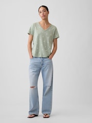 Gap Green Palm Favorite Print V-Neck Short Sleeve T-Shirt - Image 3 of 5