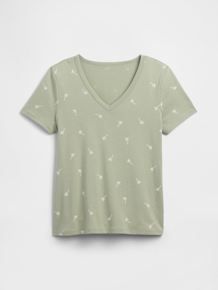 Gap Green Palm Favorite Print V-Neck Short Sleeve T-Shirt - Image 5 of 5 Gap Green Palm Favorite Print V-Neck Short Sleeve T-Shirt - Image 5 of 5