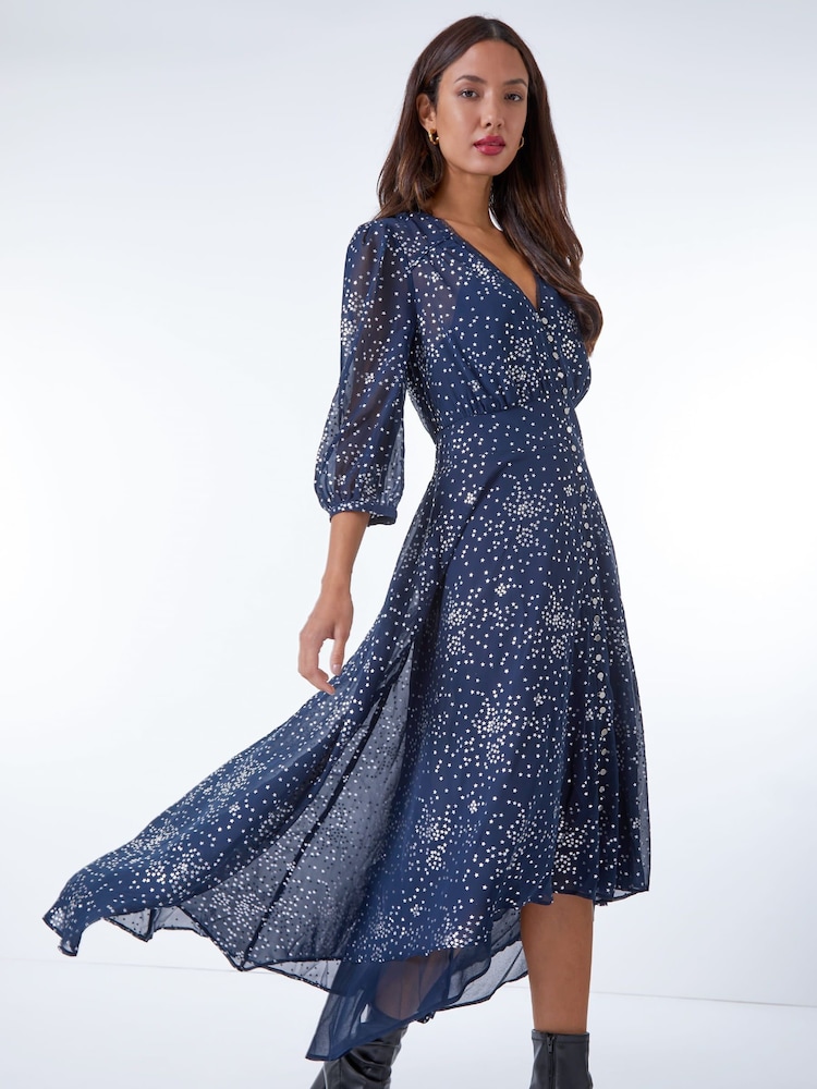 Roman Blue Star Print High Low Hem Maxi Dress - Image 1 of 5