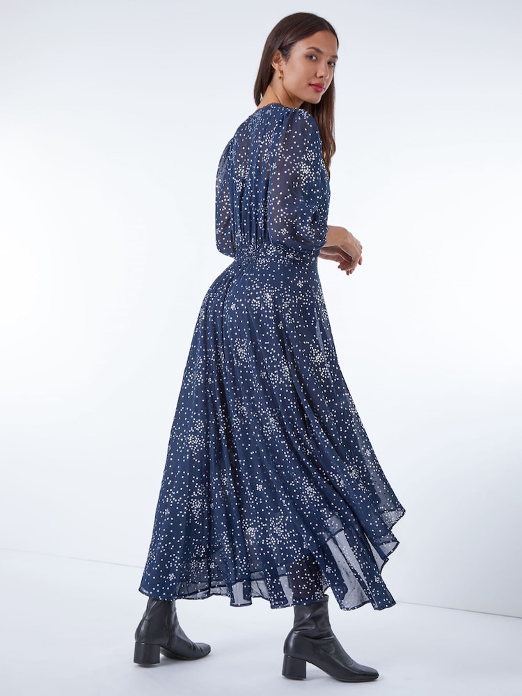 Roman Blue Star Print High Low Hem Maxi Dress - Image 2 of 5