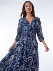 Roman Blue Star Print High Low Hem Maxi Dress - Image 3 of 5