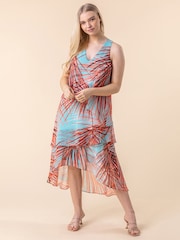 Roman Aqua Blue Layered Chiffon Tropical Print Dress - Image 1 of 4