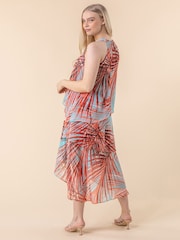 Roman Aqua Blue Layered Chiffon Tropical Print Dress - Image 2 of 4