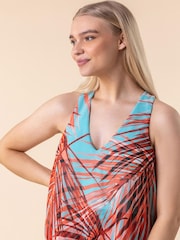 Roman Aqua Blue Layered Chiffon Tropical Print Dress - Image 4 of 4