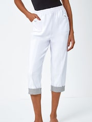 Roman White Contrast Detail Cropped Stretch Trousers - Image 1 of 5