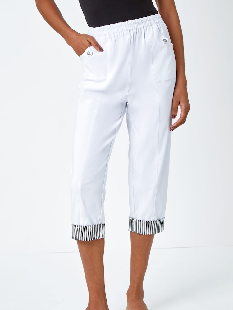 Roman White Contrast Detail Cropped Stretch Trousers - Image 1 of 5