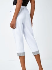 Roman White Contrast Detail Cropped Stretch Trousers - Image 2 of 5