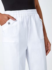 Roman White Contrast Detail Cropped Stretch Trousers - Image 5 of 5