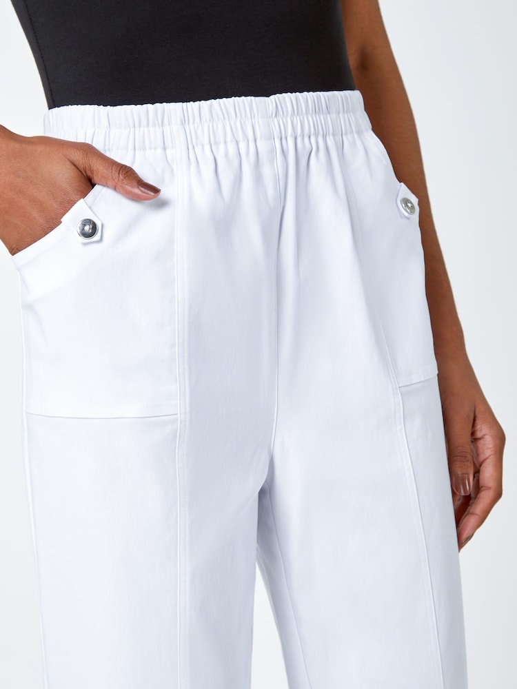 Roman White Contrast Detail Cropped Stretch Trousers - Image 5 of 5