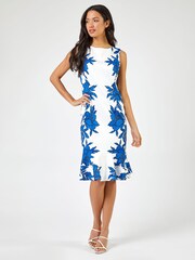 Roman White Floral Border Print Frill Hem Scuba Dress - Image 3 of 5