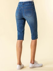 Roman Blue Denim Stretch Knee Length Pedal Pusher Shorts - Image 2 of 4