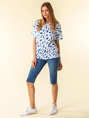 Roman Blue Denim Stretch Knee Length Pedal Pusher Shorts - Image 3 of 4