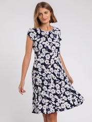 Roman Blue Floral Puff Print Tea Dress - Image 1 of 4