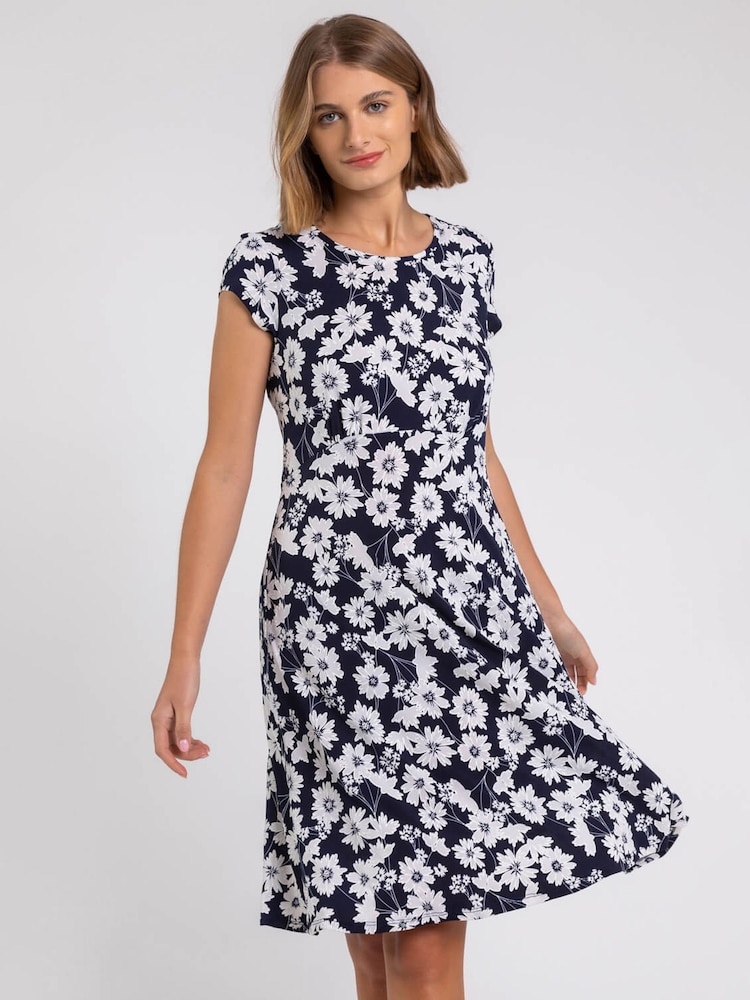 Roman Blue Floral Puff Print Tea Dress - Image 1 of 4