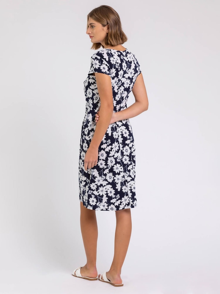 Roman Blue Floral Puff Print Tea Dress - Image 2 of 4