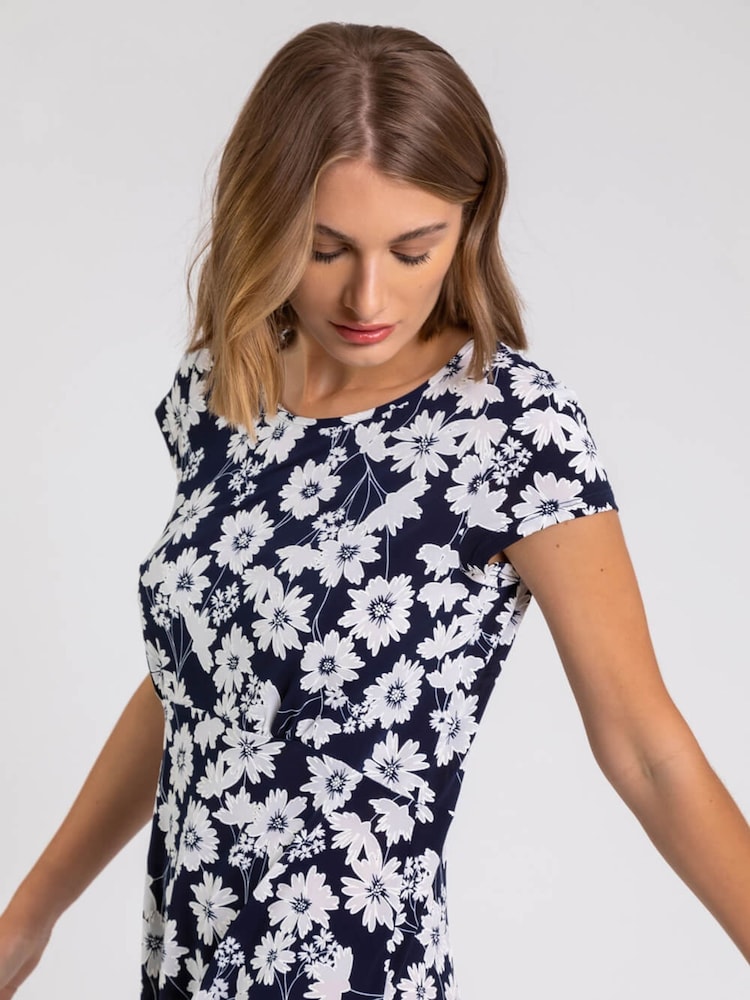 Roman Blue Floral Puff Print Tea Dress - Image 4 of 4