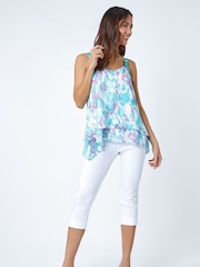 Roman Blue Animal Print Shimmer Detail Vest Top - Image 3 of 5