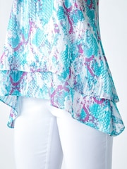 Roman Blue Animal Print Shimmer Detail Vest Top - Image 5 of 5