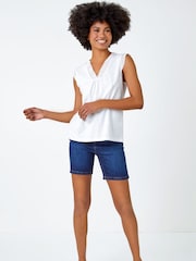 Roman White Sleeveless Lace Trim 100% Cotton Top - Image 3 of 5