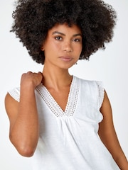 Roman White Sleeveless Lace Trim 100% Cotton Top - Image 4 of 5