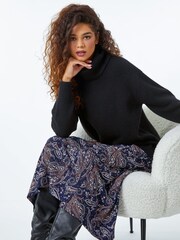 Roman Blue Paisley Print Stretch Midi Skirt - Image 4 of 5