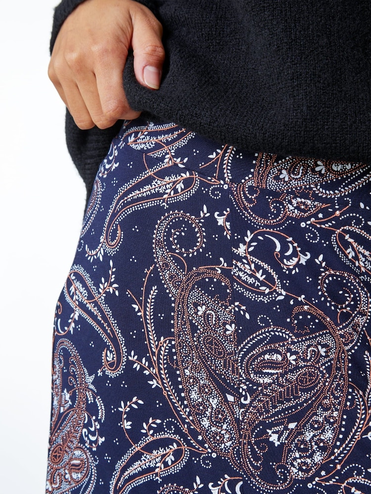 Roman Blue Paisley Print Stretch Midi Skirt - Image 5 of 5