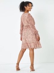 Roman Pink Petite Animal Tiered Chiffon Frill Dress - Image 2 of 5