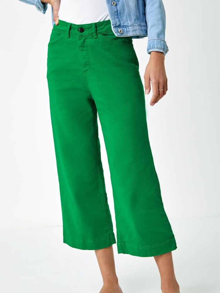 Roman Green Wide Leg Stretch Denim Culottes - Image 1 of 6