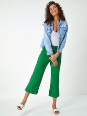 Roman Green Wide Leg Stretch Denim Culottes - Image 4 of 6