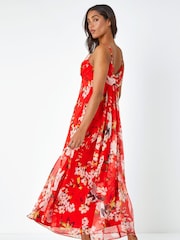 Roman Red Floral Cowl Neck Chiffon Dress - Image 2 of 5