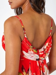 Roman Red Floral Cowl Neck Chiffon Dress - Image 5 of 5