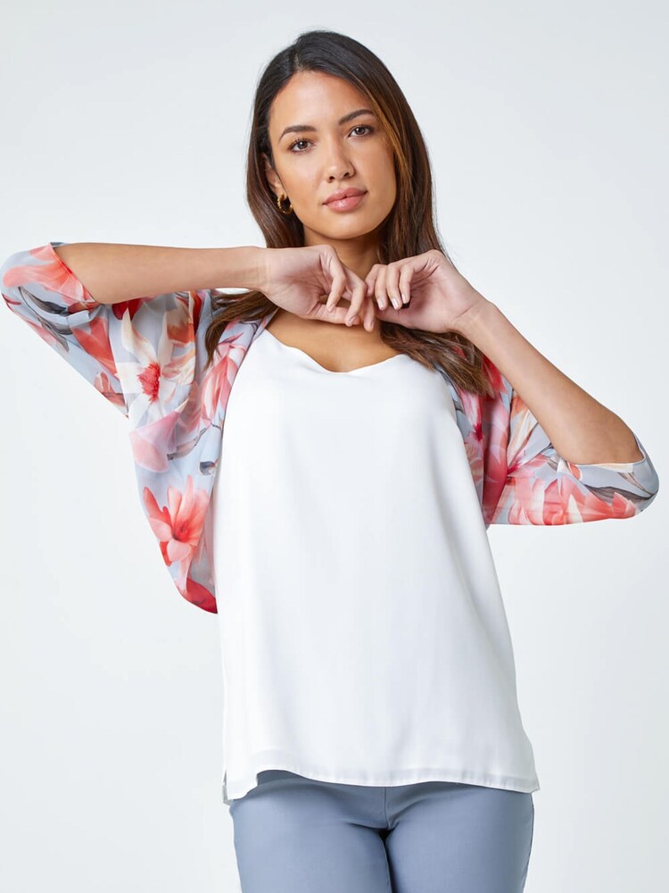 Roman Orange Ruched Hem Chiffon Jacket - Image 1 of 2