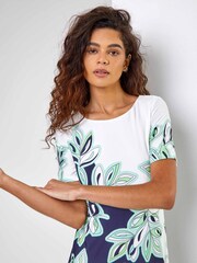 Roman Blue Leaf Print Shift Dress - Image 4 of 5