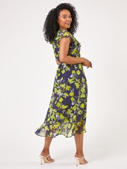 Roman Blue Petite Floral Chiffon Frill Dress - Image 3 of 4