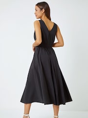 Roman Black Textured Stripe Button Detail Midi 100% Cotton Dress - Image 2 of 5