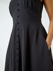Roman Black Textured Stripe Button Detail Midi 100% Cotton Dress - Image 5 of 5