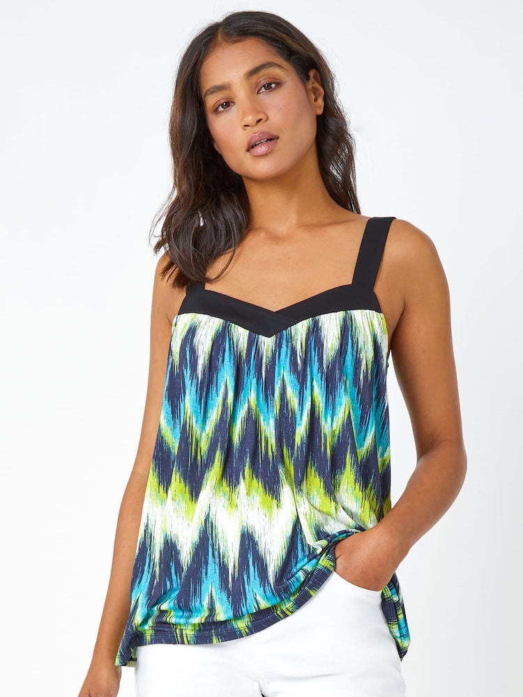 Roman Green Contrast Zig Zag Stretch Cami Top - Image 1 of 5