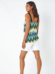 Roman Green Contrast Zig Zag Stretch Cami Top - Image 2 of 5