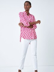 Roman Pink Geometric Print Longline Shirt - Image 2 of 5