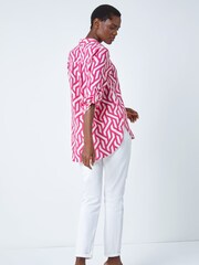 Roman Pink Geometric Print Longline Shirt - Image 3 of 5