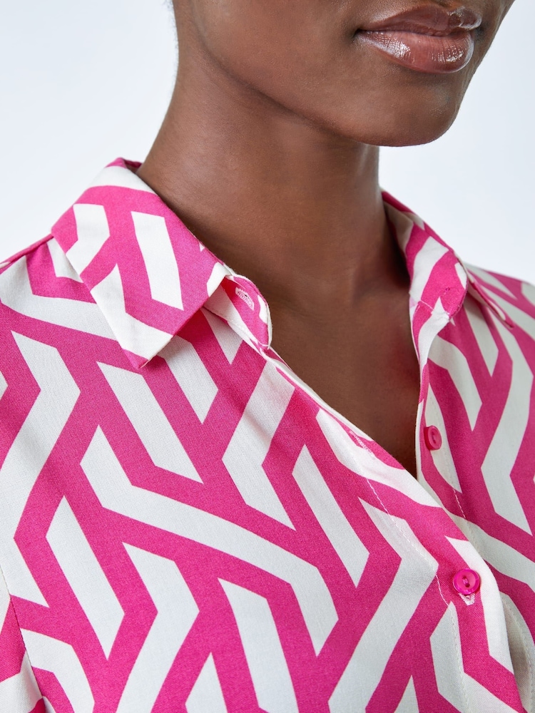 Roman Pink Geometric Print Longline Shirt - Image 5 of 5