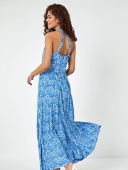 Roman Blue Ditsy Floral Halter Neck Maxi Dress - Image 2 of 5