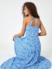 Roman Blue Ditsy Floral Halter Neck Maxi Dress - Image 4 of 5