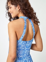 Roman Blue Ditsy Floral Halter Neck Maxi Dress - Image 5 of 5